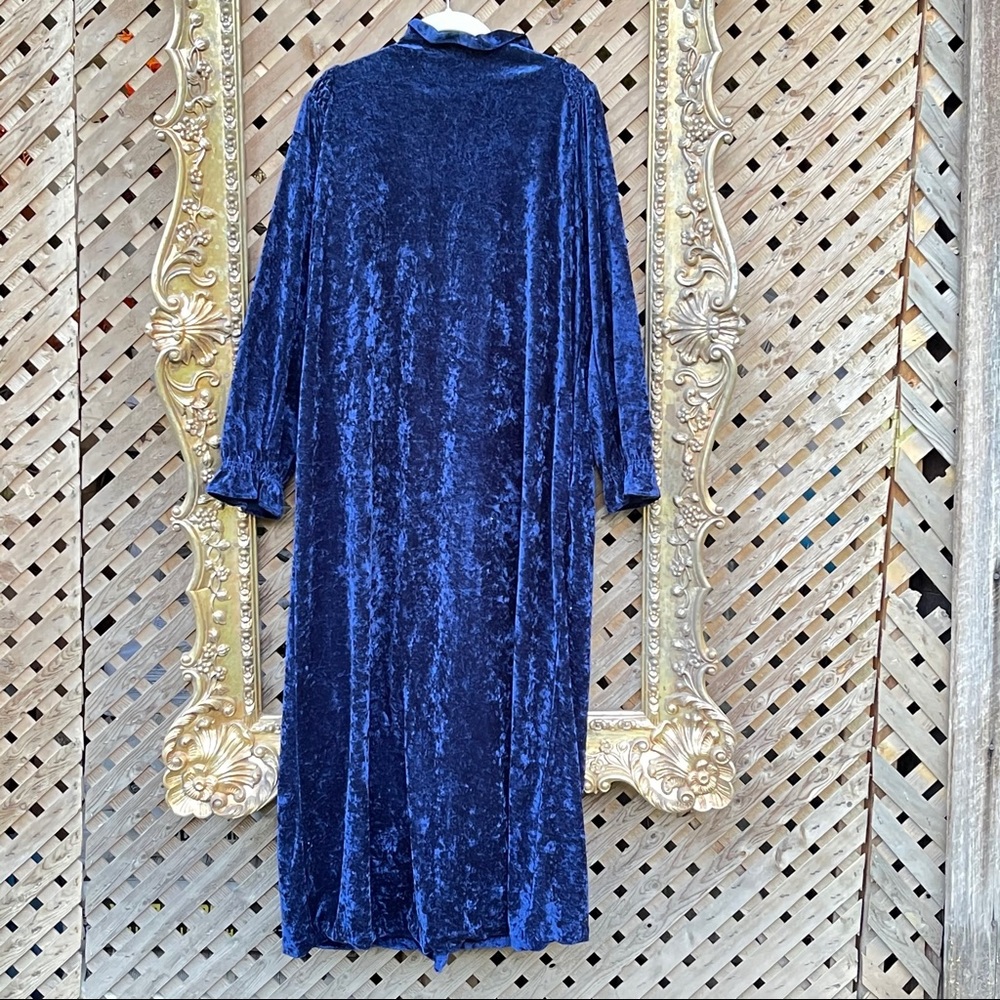 Plush Robe 1980s Zip front crushed Velour Royal Blue Maxi Housedress - Picture 4 of 16